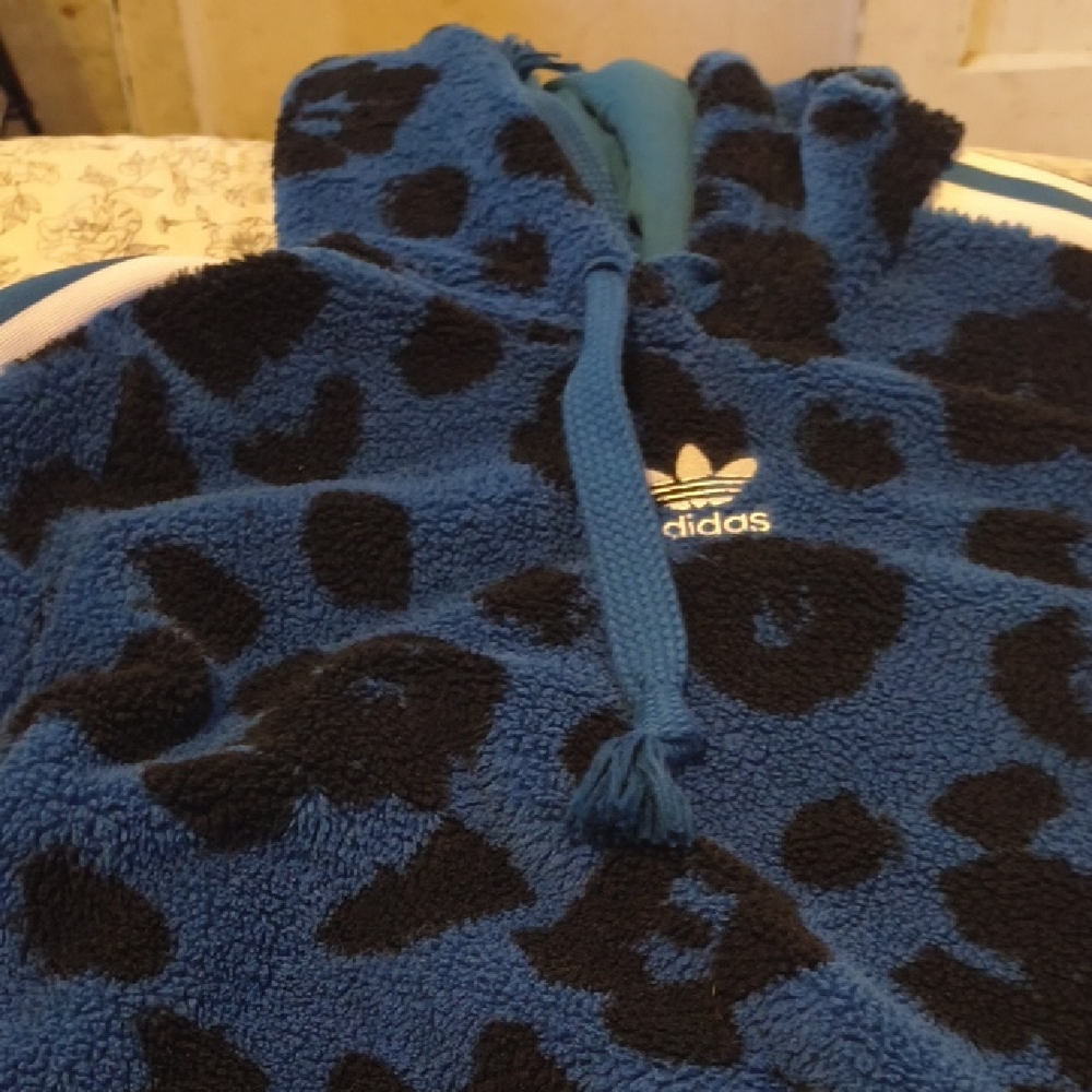 Adidas Blue and Black Patterned Hoodie
